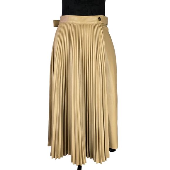 3.1 Phillip Lim Women's Faux-Leather Asymmetric Pleated Midi Skirt Size 4 - Picture 2 of 13